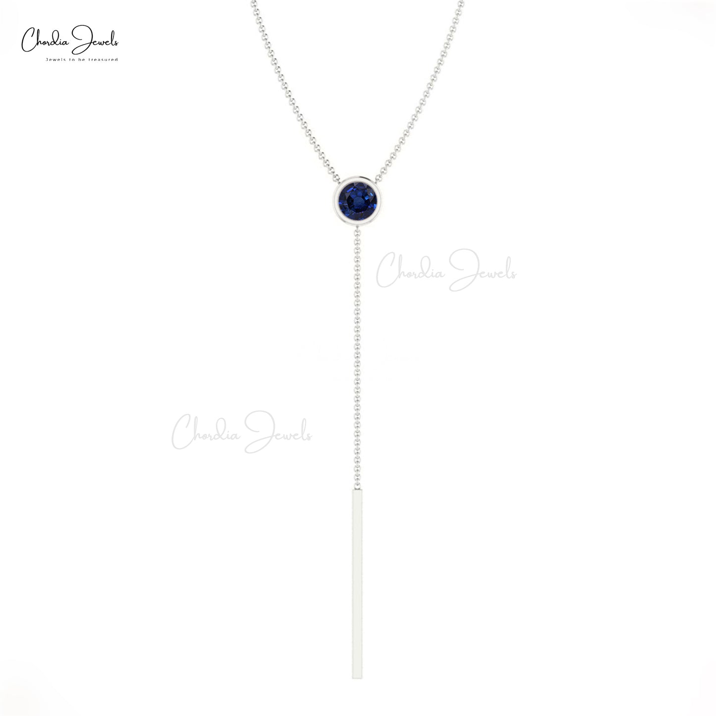 Real 14k Gold Long Y-Drop Necklace Genuine 0.23ct Blue Sapphire Lariat Chain Necklace