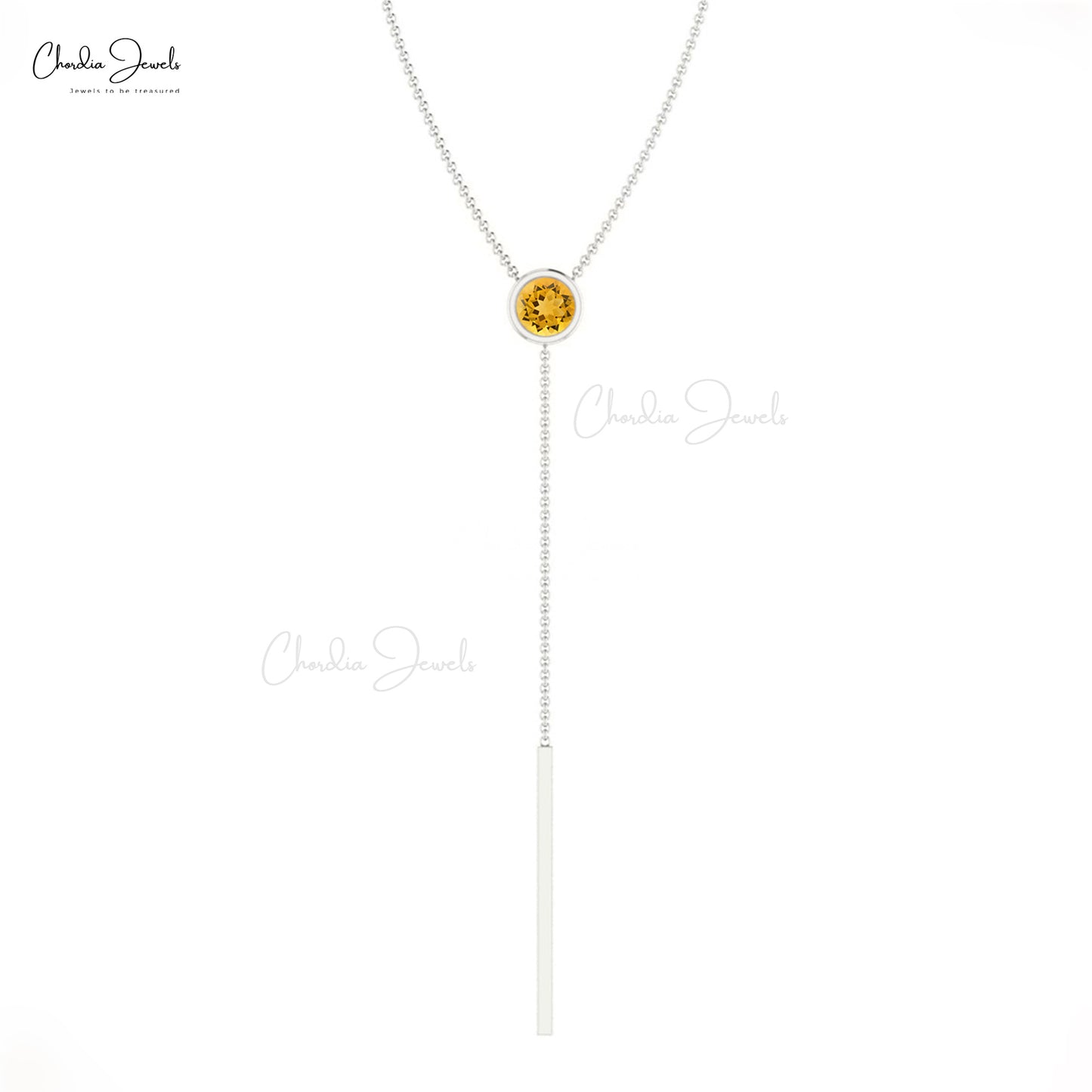 Delicate Citrine November Birthstone Lariat Necklace 3.5m Round Cut Natural Gemstone 14k Real Gold Grace Jewelry For Bridal