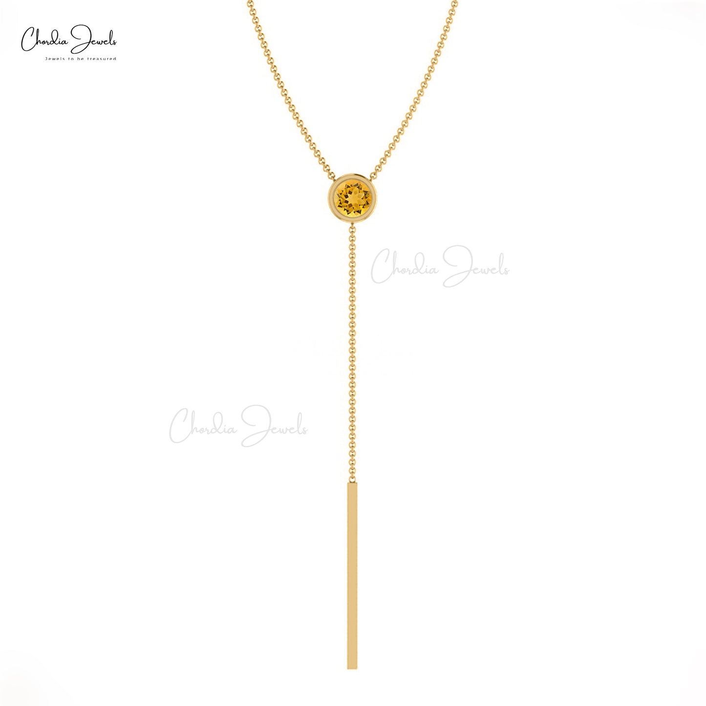 Delicate Citrine November Birthstone Lariat Necklace 3.5m Round Cut Natural Gemstone 14k Real Gold Grace Jewelry For Bridal