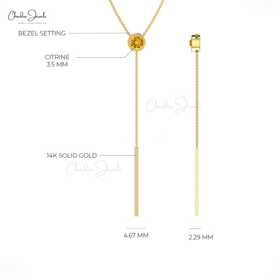 Delicate Citrine November Birthstone Lariat Necklace 3.5m Round Cut Natural Gemstone 14k Real Gold Grace Jewelry For Bridal