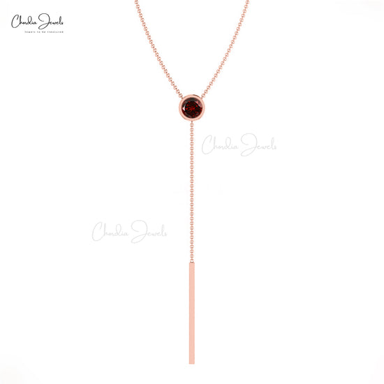 Authentic Garnet 14k Solid Gold Chain Lariat Necklace For Women