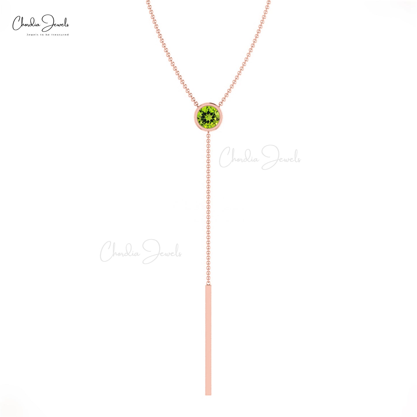 Bezel Set 0.23ct Peridot Solitaire Necklace 14k Solid Gold Light Weight Lariat Necklace For Bridesmaid 