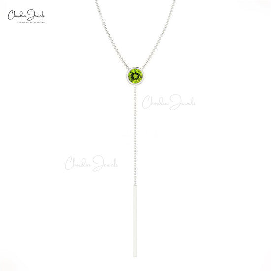 Bezel Set 0.23ct Peridot Solitaire Necklace 14k Solid Gold Light Weight Lariat Necklace For Bridesmaid 