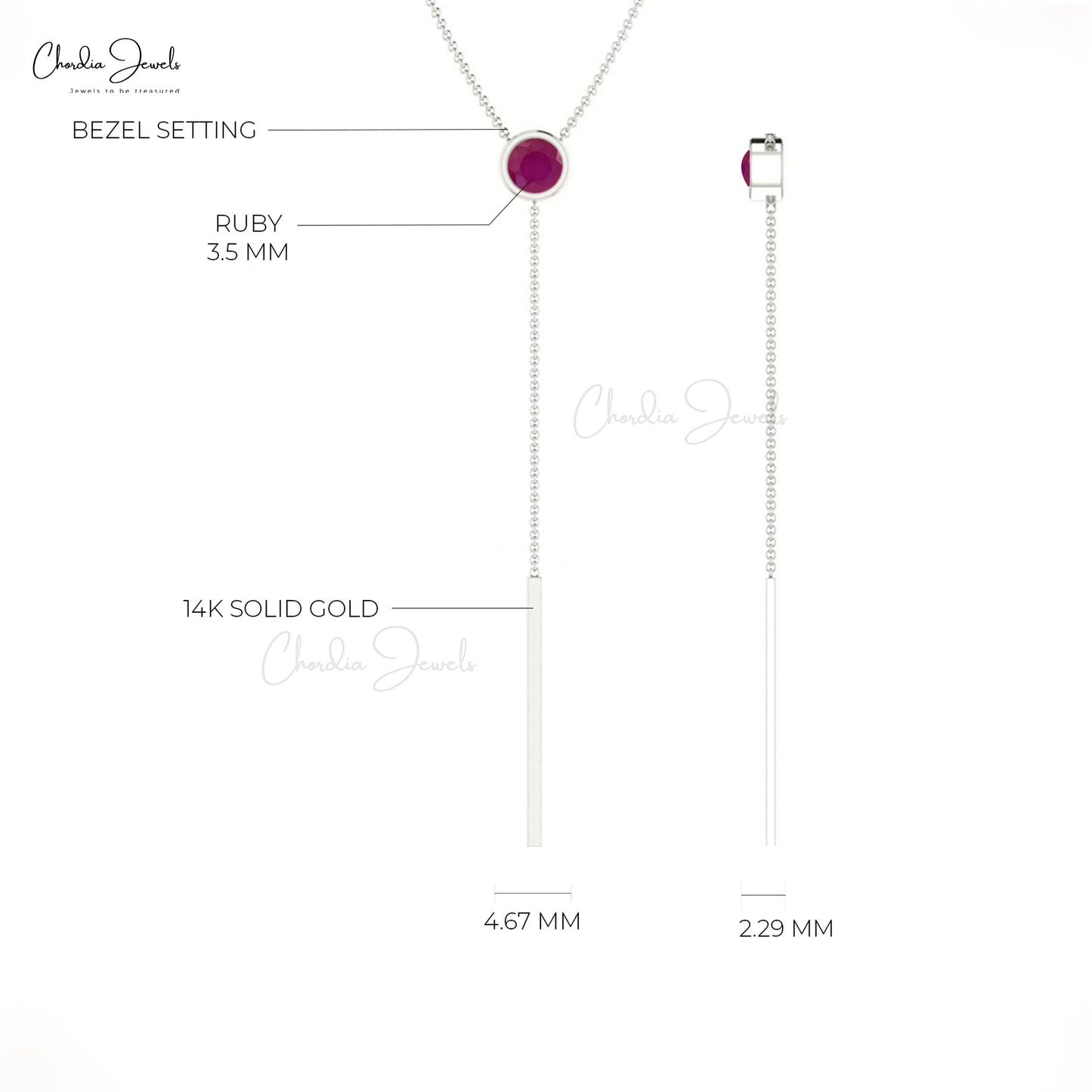 Bezel Set Y Shape Necklace