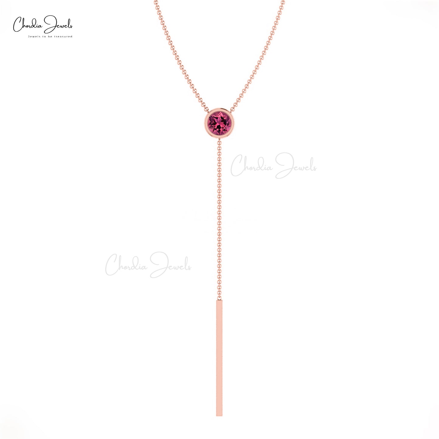 Real Pink Tourmaline Gemstone Lariat Necklace In 14k Gold