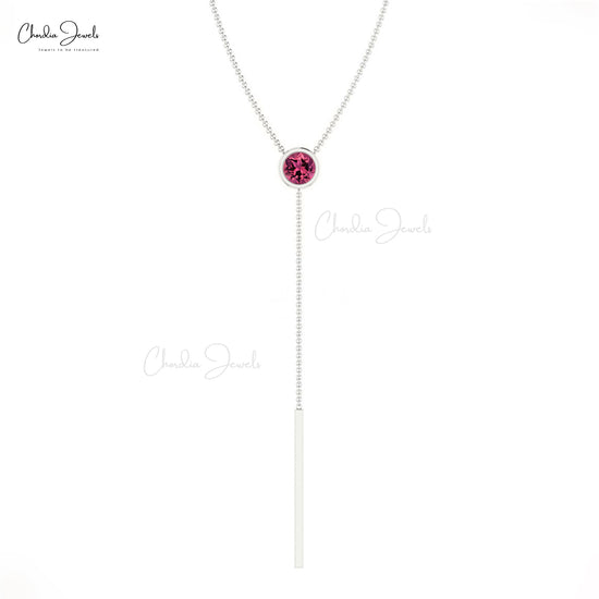 Real Pink Tourmaline Gemstone Lariat Necklace In 14k Gold