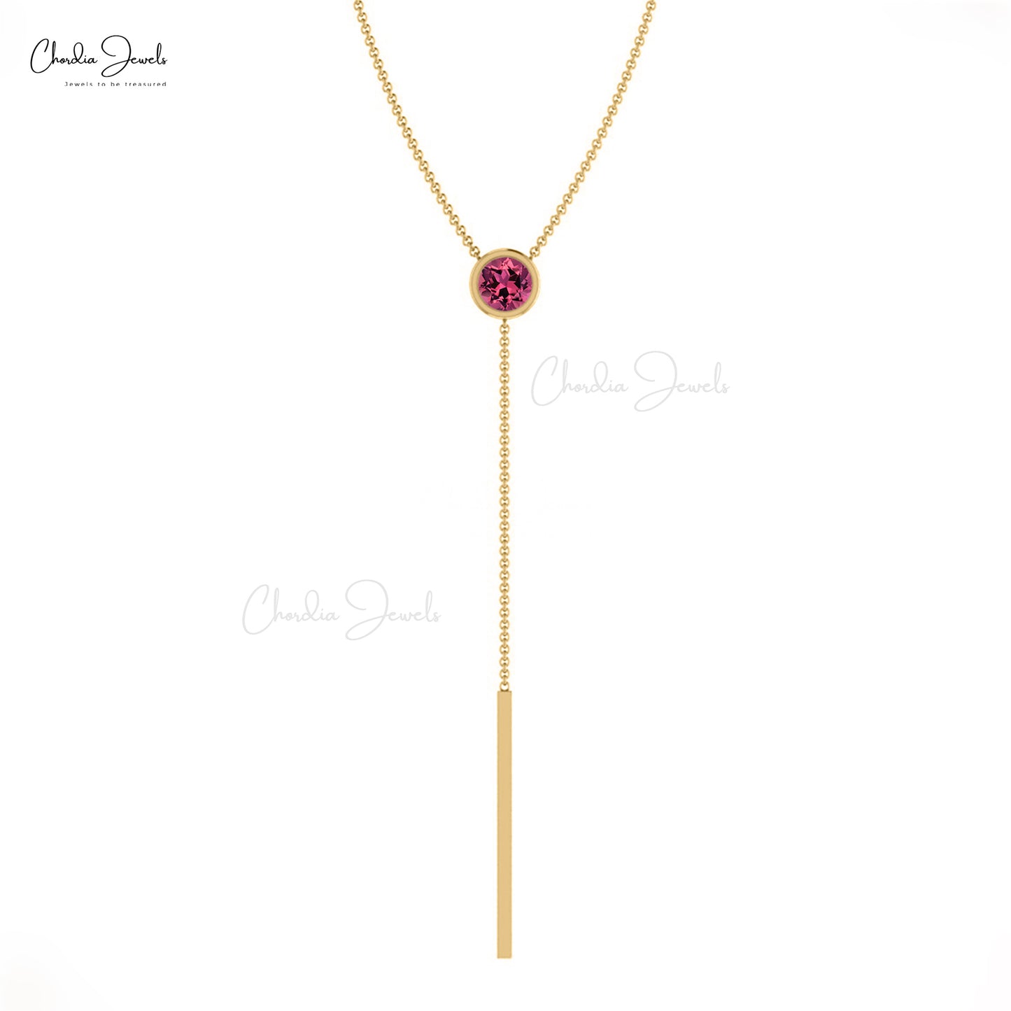 Real Pink Tourmaline Gemstone Lariat Necklace In 14k Gold