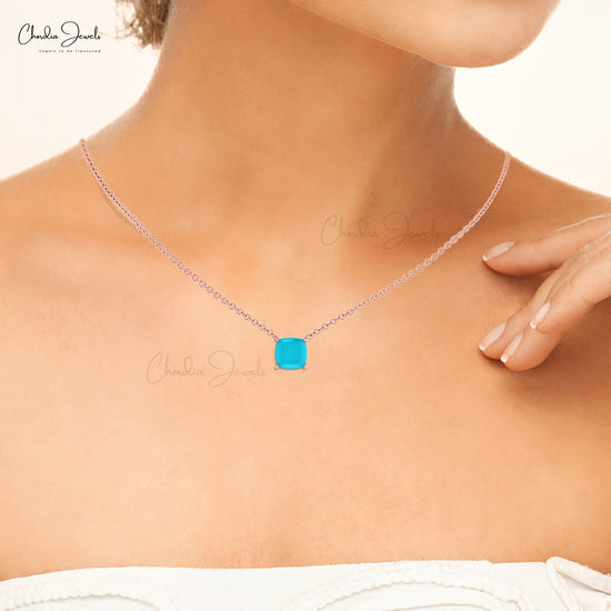 Natural 2.9ct Arizona Turquoise Gemstone Necklace 14k Solid Gold Prong Set Solitaire Necklace For Her
