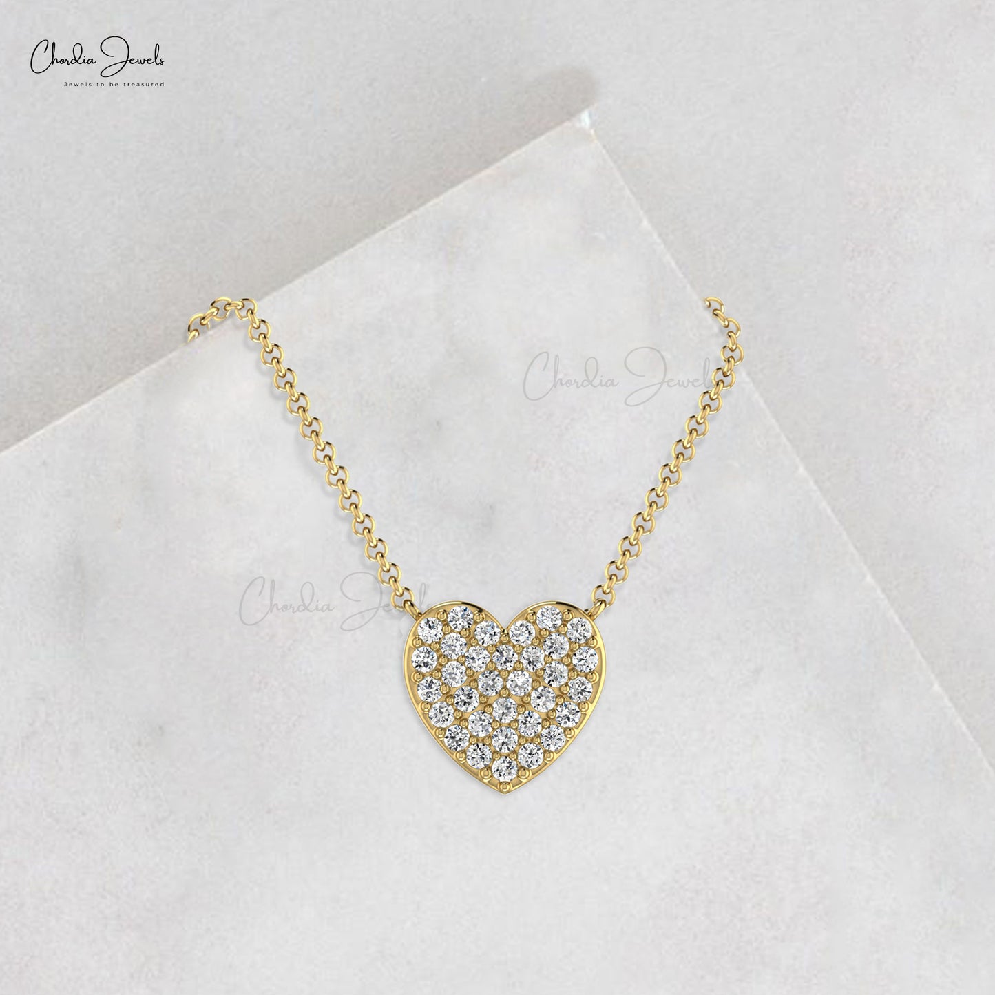 Heart Shape Cluster Necklace With 0.19 Ct White Diamond Accents In 14k Solid Gold Necklace