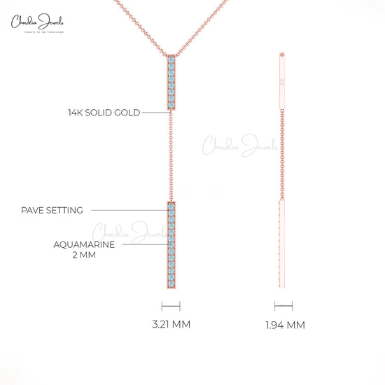 2mm Aquamarine Gemstone Lariat Drop Chain Necklace in 14k Solid Gold
