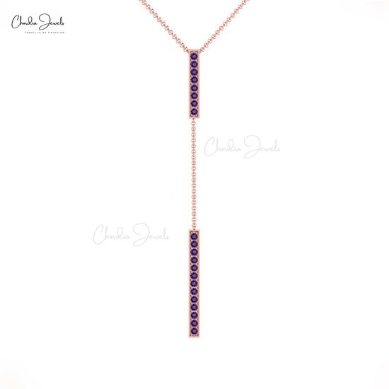 Purple Amethyst Gemstone 14k Real Gold Lariat Drop Necklace