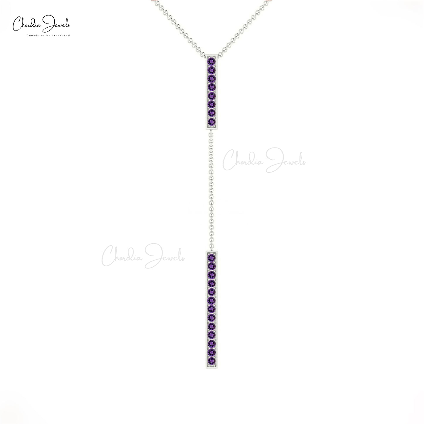 Purple Amethyst Gemstone 14k Real Gold Lariat Drop Necklace