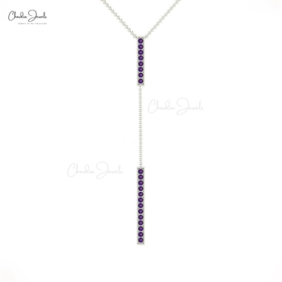 Purple Amethyst Gemstone 14k Real Gold Lariat Drop Necklace