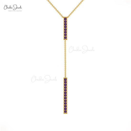 Purple Amethyst Gemstone 14k Real Gold Lariat Drop Necklace