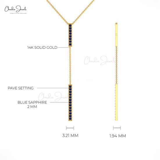 Dainty Gemstone Necklace With 1.05 Ct Blue Sapphire 14k Real Gold Y Drop Fine Jewelry
