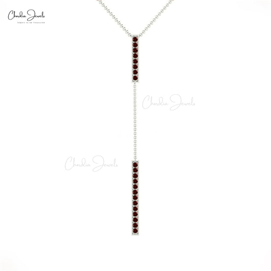 Real 14k Gold Red Garnet Gemstone Long Drop Necklace For Gift