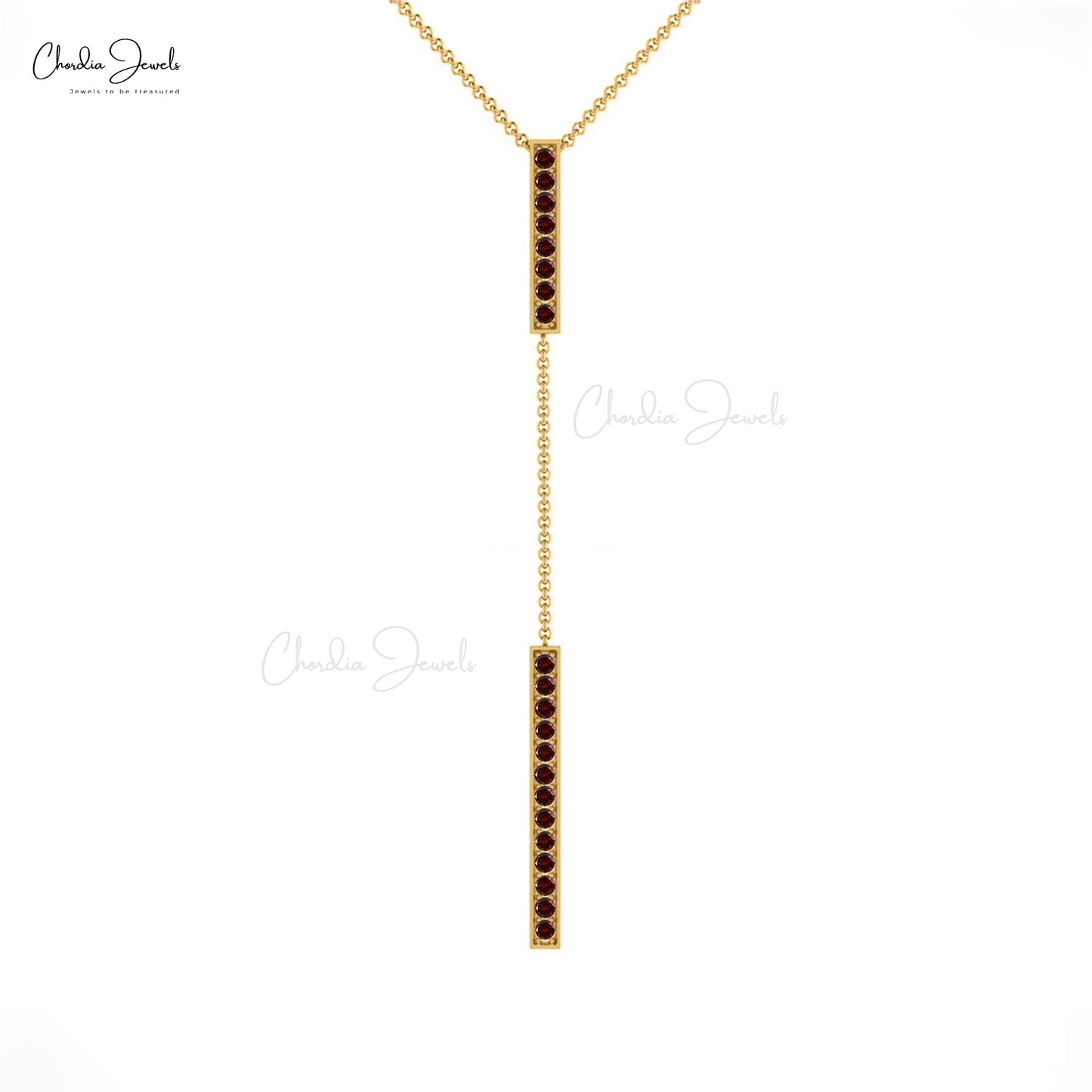 Real 14k Gold Red Garnet Gemstone Long Drop Necklace For Gift