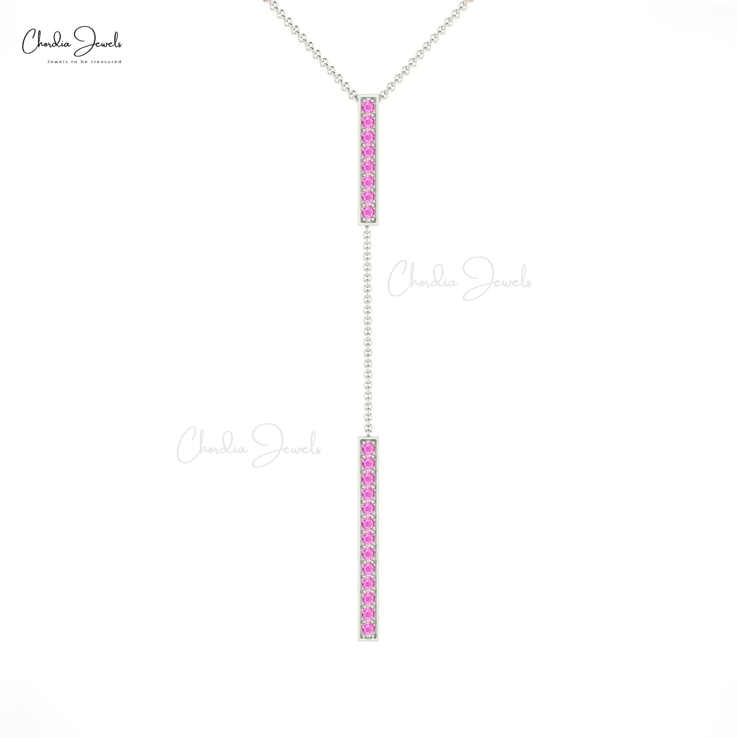 Real 14k Gold Drop Bar Necklace With Genuine Pink Sapphire
