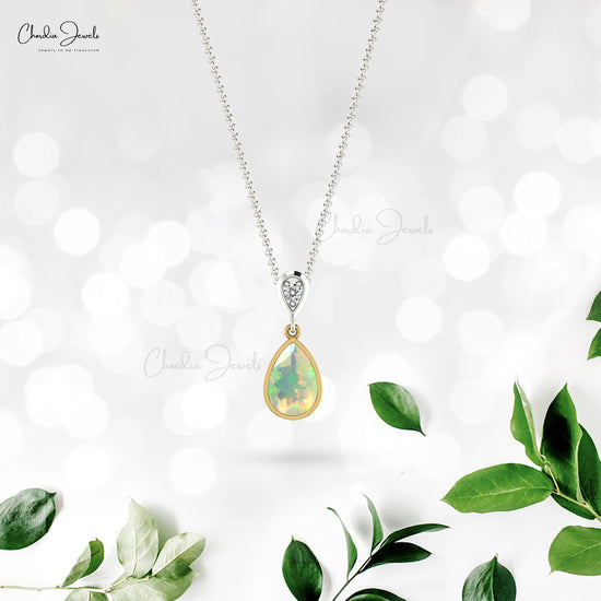 Load image into Gallery viewer, Diamond Natural Ethiopian Opal Pendant 9X6mm Pear Cut Gemstone
