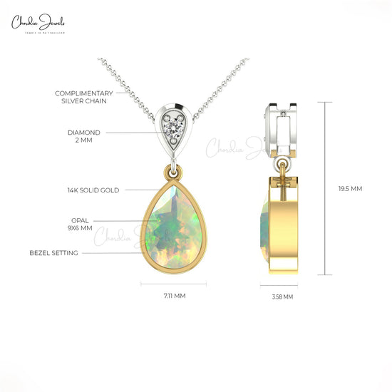 Load image into Gallery viewer, Diamond Natural Ethiopian Opal Pendant 9X6mm Pear Cut Gemstone
