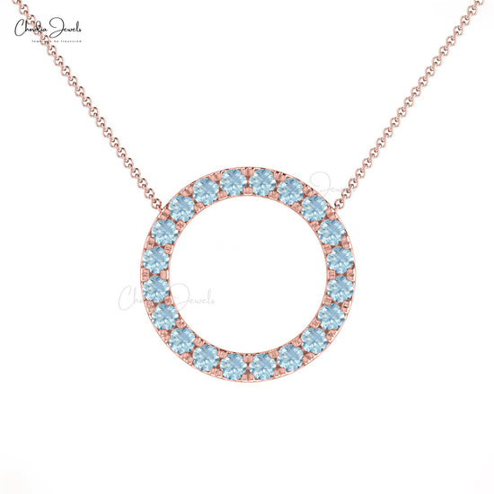 Open Circle Necklace With 1ct Round Aquamarine 14k Solid Gold Dainty Eternity Necklace For Mom