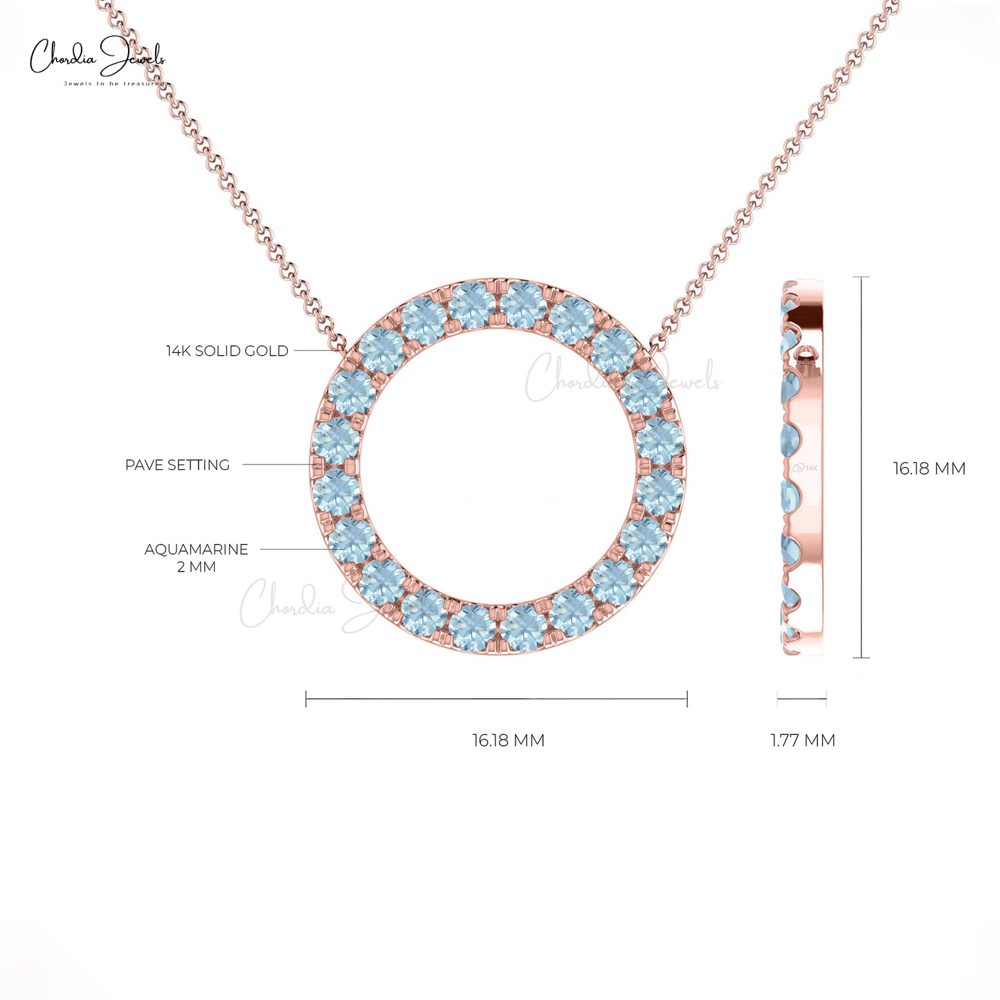 Open Circle Necklace With 1ct Round Aquamarine 14k Solid Gold Dainty Eternity Necklace For Mom