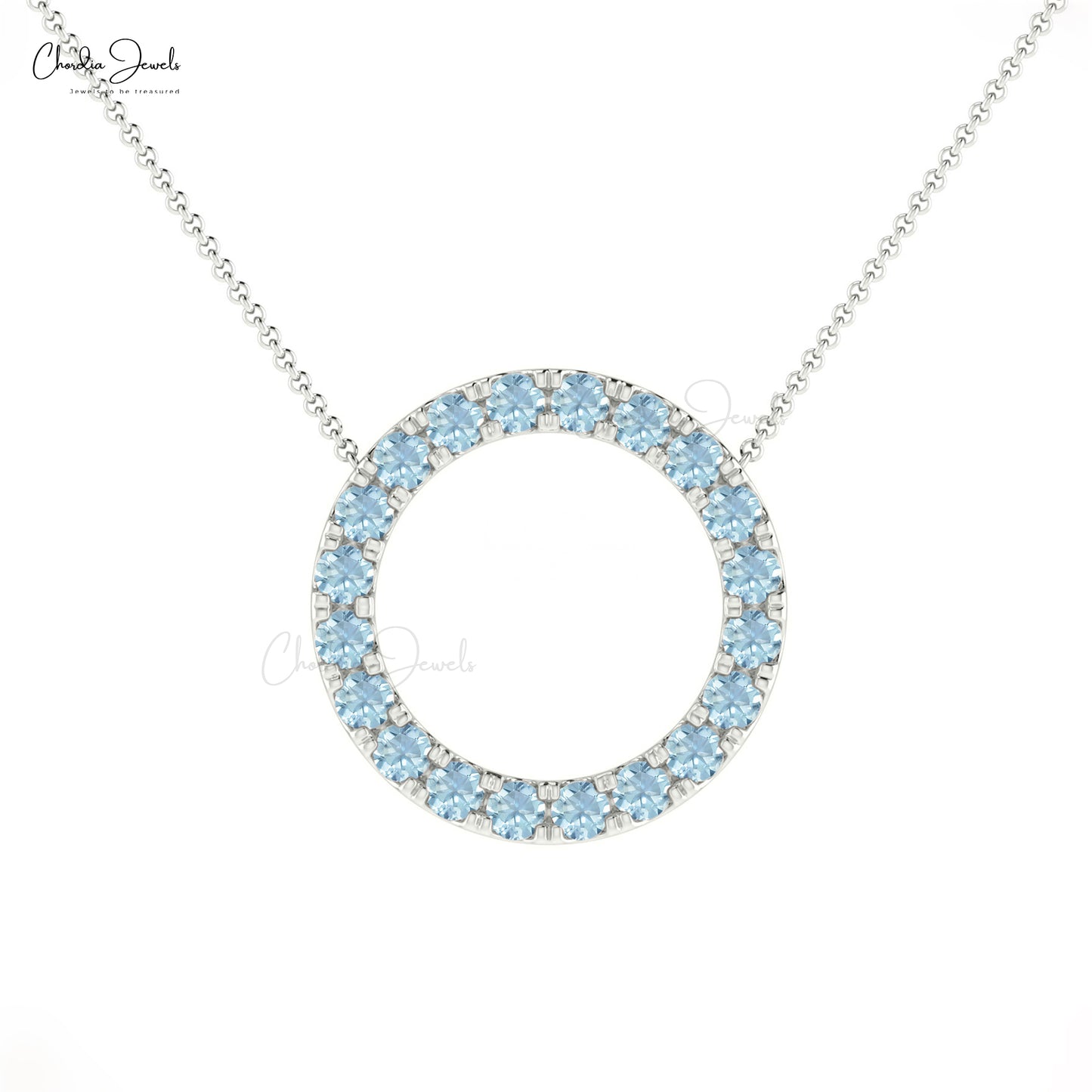 Open Circle Necklace With 1ct Round Aquamarine 14k Solid Gold Dainty Eternity Necklace For Mom