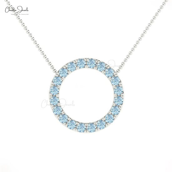 Open Circle Necklace With 1ct Round Aquamarine 14k Solid Gold Dainty Eternity Necklace For Mom