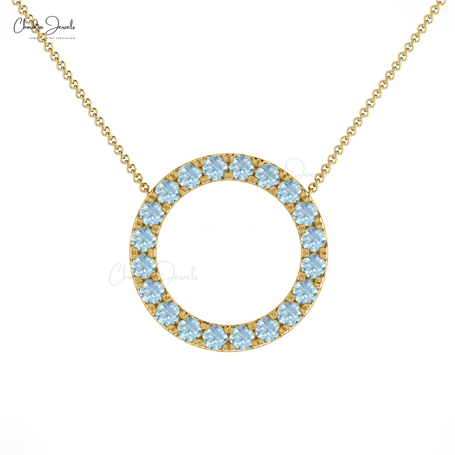 Open Circle Necklace With 1ct Round Aquamarine 14k Solid Gold Dainty Eternity Necklace For Mom