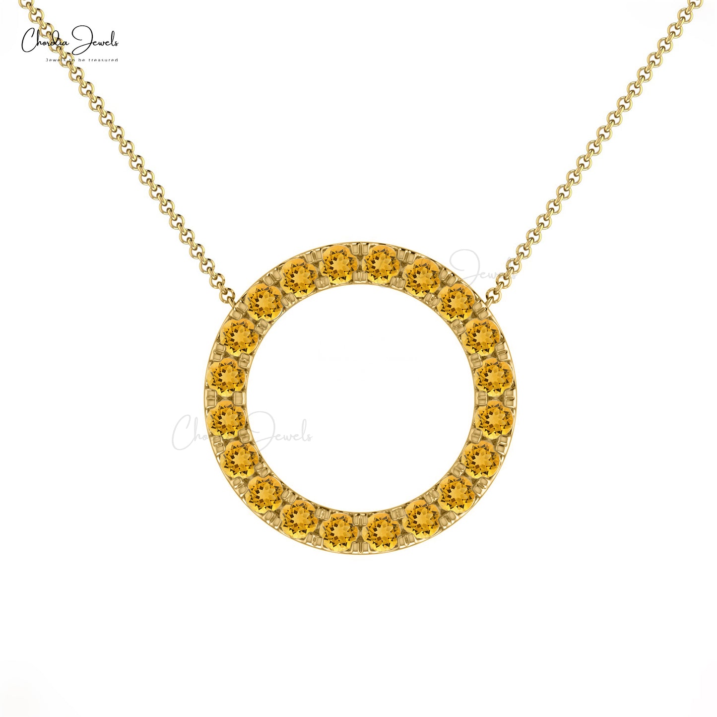 Brilliant Cut Karma Necklace in Real 14k Gold Citrine 1 Ct Gemstone Circle Chain Necklace