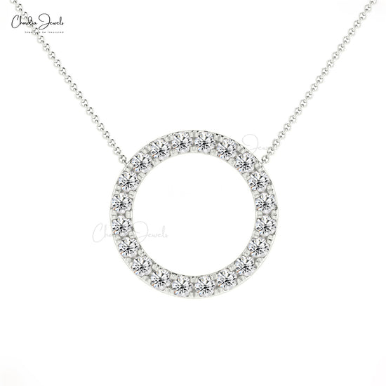 Certified White Diamond Pave Set Necklace Genuine 14k Real Gold 2mm Round Cut Dainty Necklace For Women's