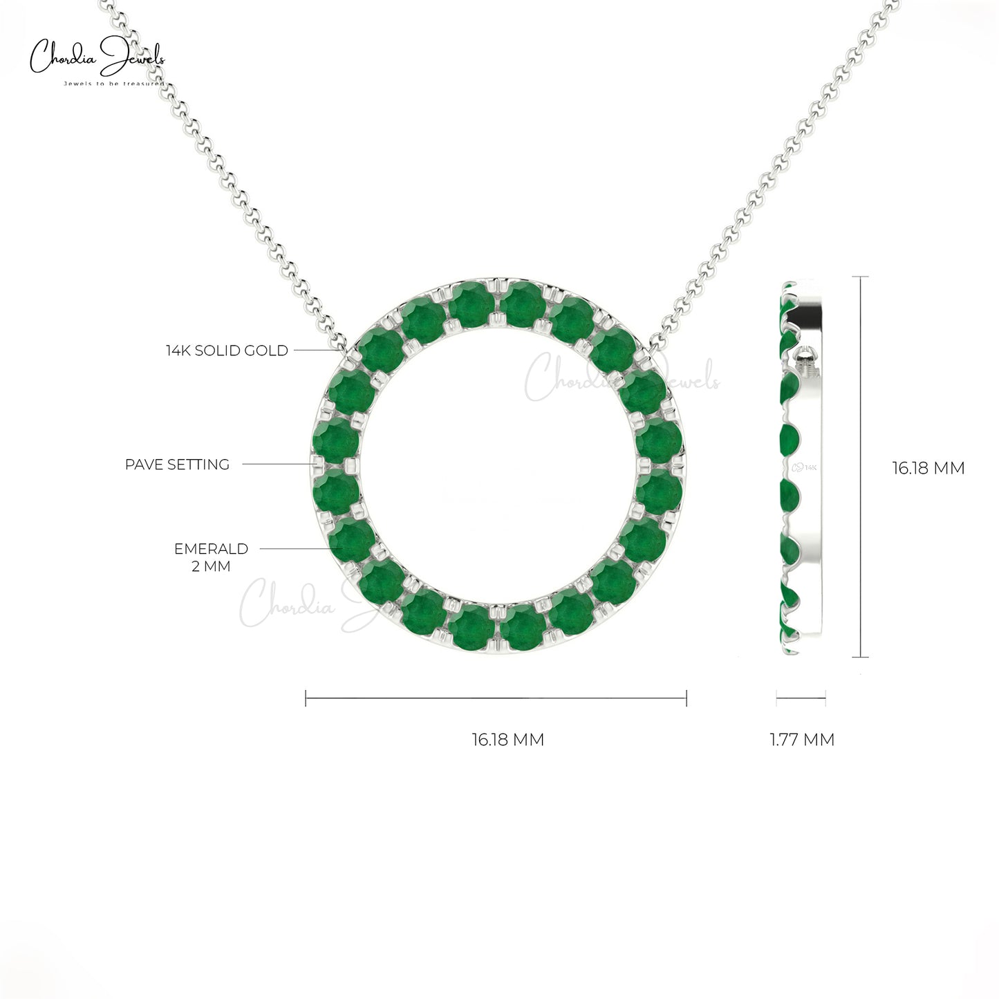 Authentic Green Emerald Circle Necklace Pendant With Spring Ring Closure Pure 14k Gold Jewelry Anniversary Gift For Wife