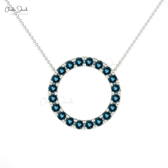 Natural London Blue Topaz Necklace, 5mm Round Faceted Gemstone Necklac