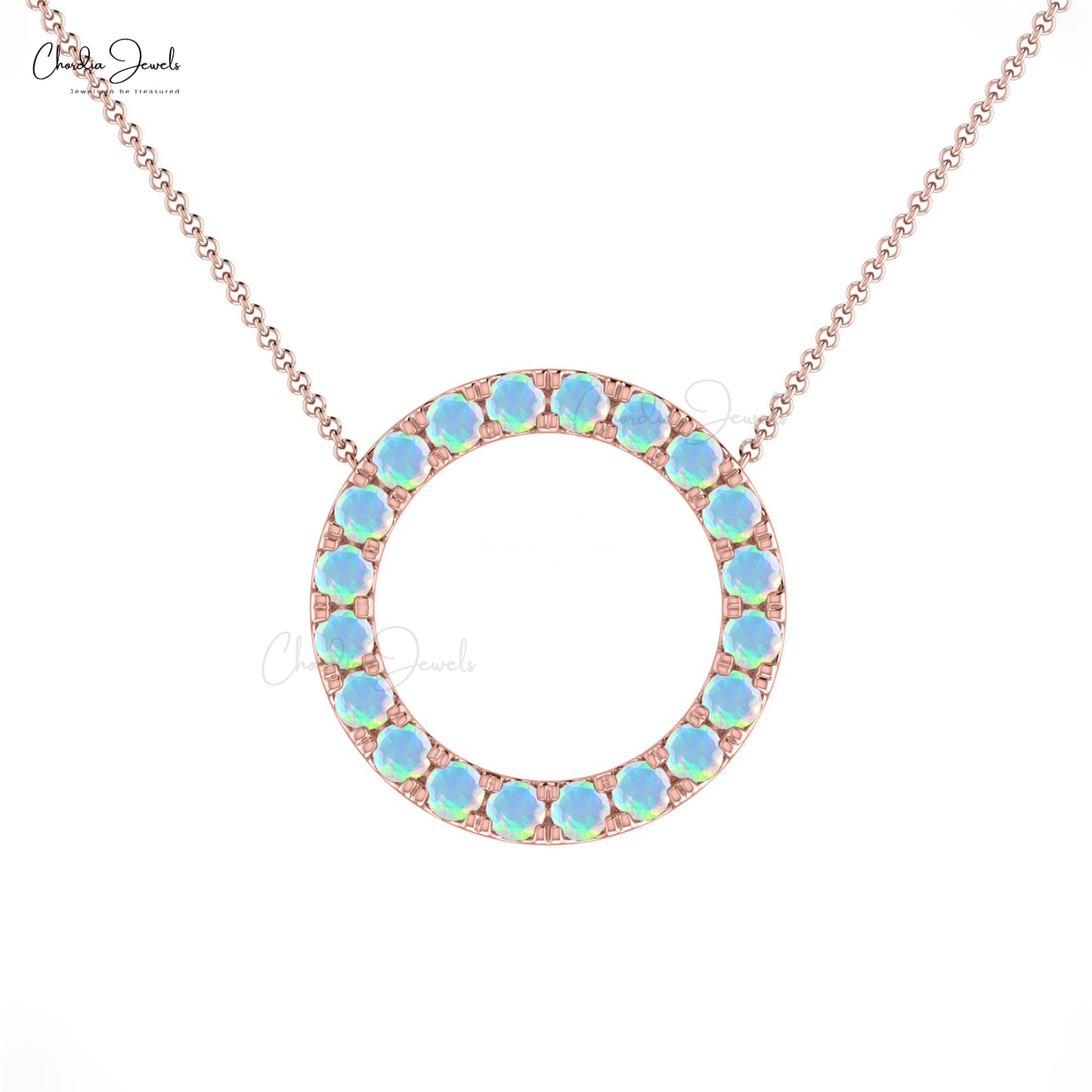 Elegant 1ct Opal Gemstone Necklace 14k Real Gold Open Circle Pave Set Necklace For Wedding Gift