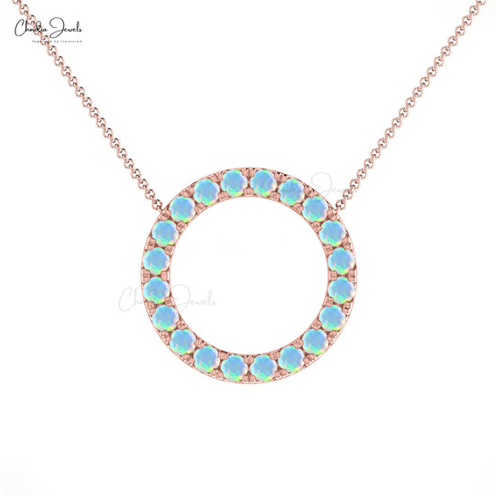 Elegant 1ct Opal Gemstone Necklace 14k Real Gold Open Circle Pave Set Necklace For Wedding Gift