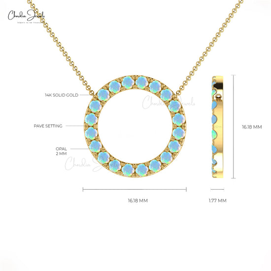 Elegant 1ct Opal Gemstone Necklace 14k Real Gold Open Circle Pave Set Necklace For Wedding Gift