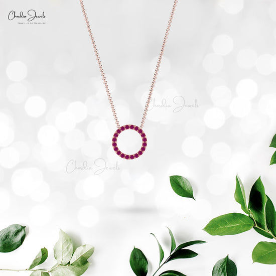 Natural Ruby July Birthstone Necklace 14k Real Gold Minimalist Circle Necklace 0.60Ct Round Gemstone Jewelry For Fiance Gift