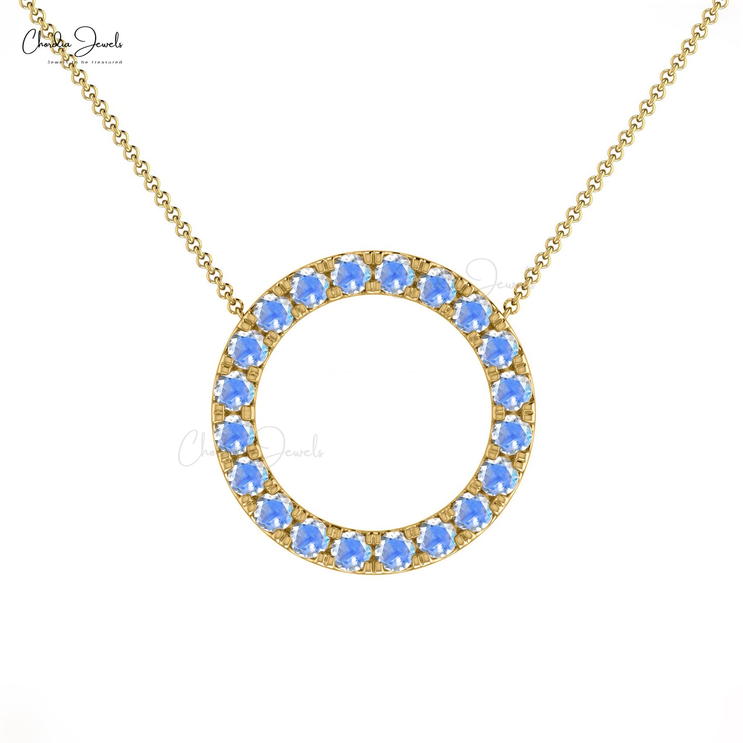 Natural Rainbow Moonstone Circle Necklace Genuine 14k Real Gold 2mm Round Cut Dainty Necklace Fine Jewelry For Women's