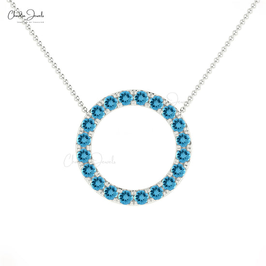 Natural Swiss Blue Topaz Dainty Circle Necklace For Anniversary