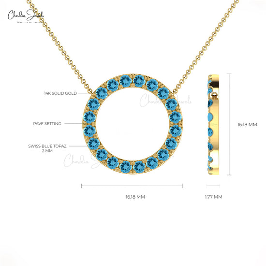 Natural Swiss Blue Topaz Dainty Circle Necklace For Anniversary