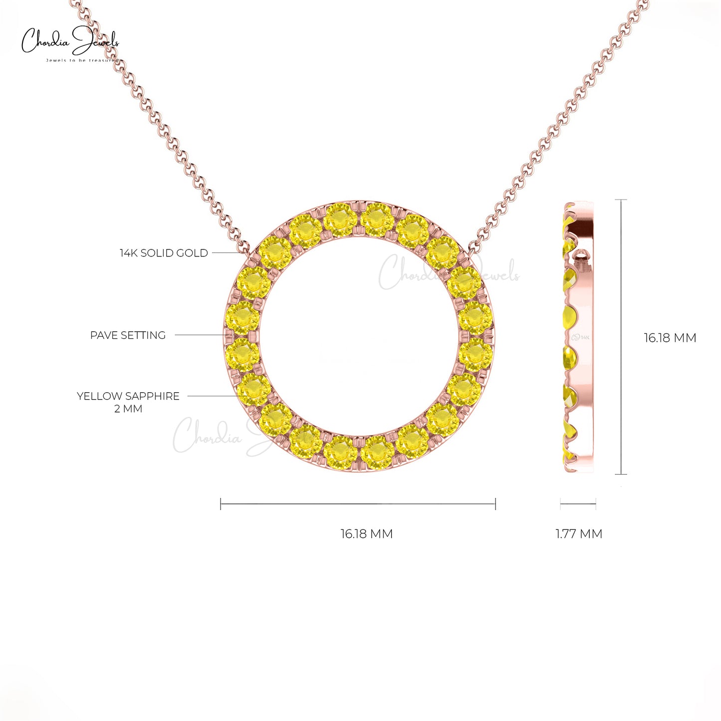 Yellow Sapphire Minimal Necklace 14k Real Gold Circle Necklace 1.00 Ct Round Cut Natural Gemstone Jewelry For Bridesmaid Gift