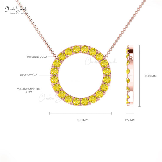 Yellow Sapphire Minimal Necklace 14k Real Gold Circle Necklace 1.00 Ct Round Cut Natural Gemstone Jewelry For Bridesmaid Gift