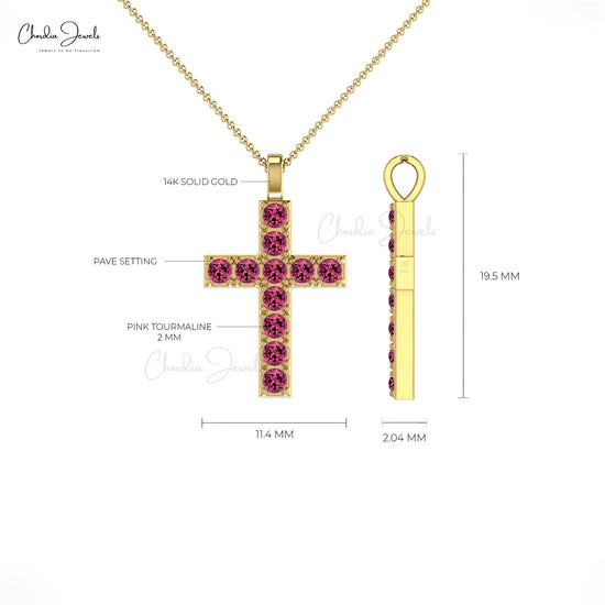 Load image into Gallery viewer, Genuine Pink Tourmaline Cross Locket Pendant 2mm Brilliant Round Cut Gemstone Pendant 14k Solid Gold Pave Set Pendant For Wife

