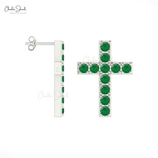 Embrace the allure of timeless beauty with these emerald cross studs.