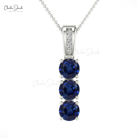 Load image into Gallery viewer, Genuine Blue Sapphire 0.75Ct Trio Gemstone &amp;amp; Diamond Pendant  in 14k Solid Gold Jewelry
