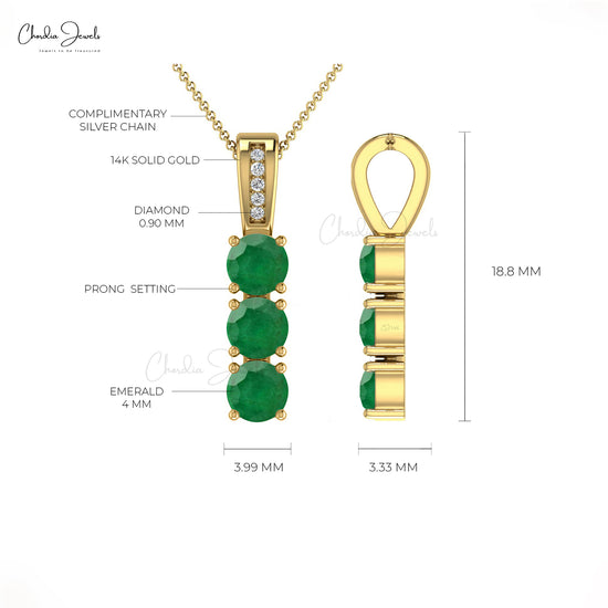 Load image into Gallery viewer, Trilogy Pendant With Round Emerald 14k Solid Gold Diamond Accents Pendant For Birthday Gift
