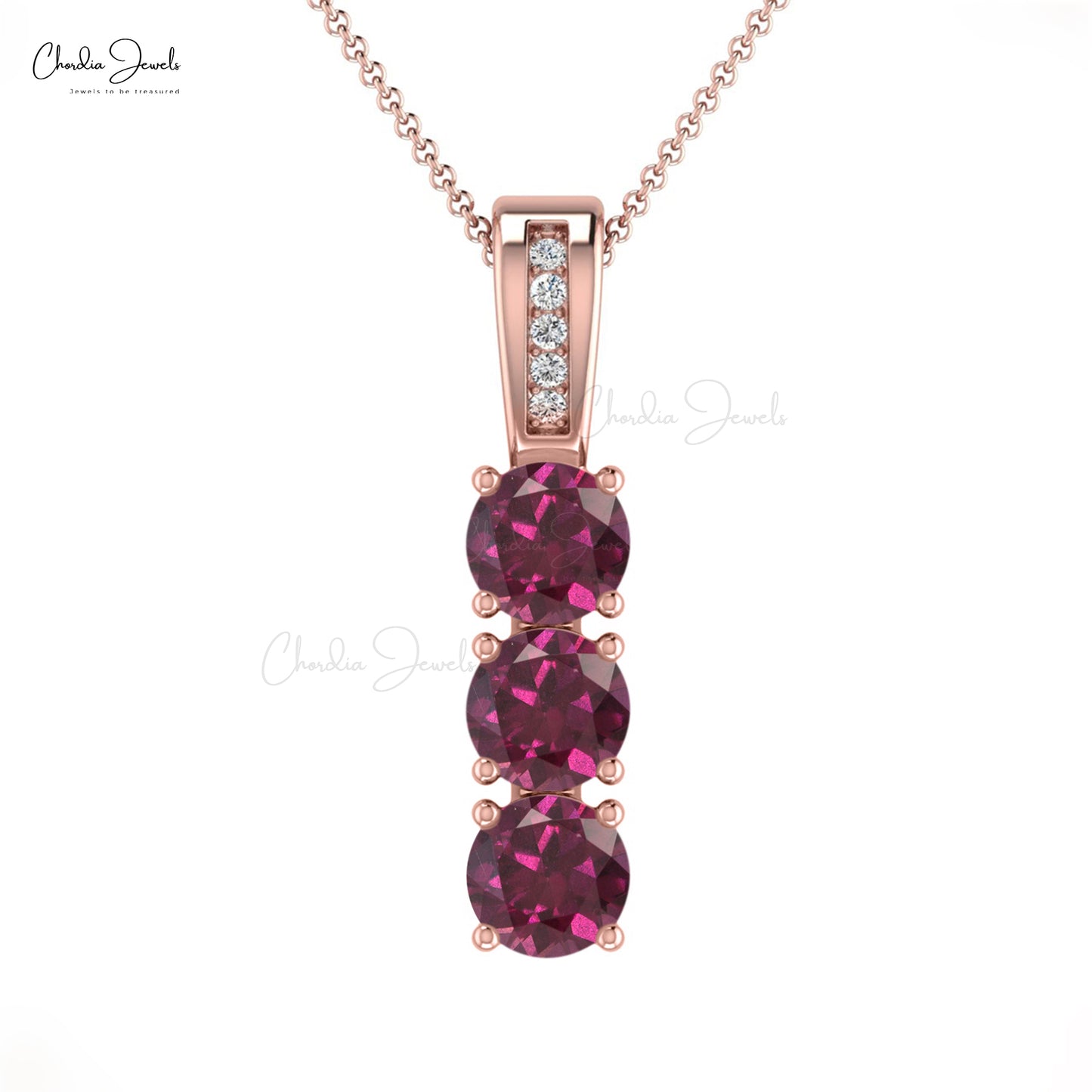 Round Rhodolite Garnet & Diamond Accented Handcrafted Pendant in 14k Solid Gold Jewelry