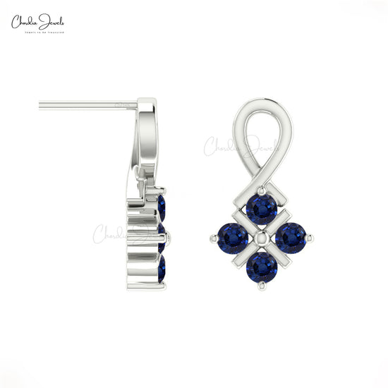 Twisted Stud Earrings With Blue Sapphire Gemstone 14k Real Gold Modern Birthstone Earring