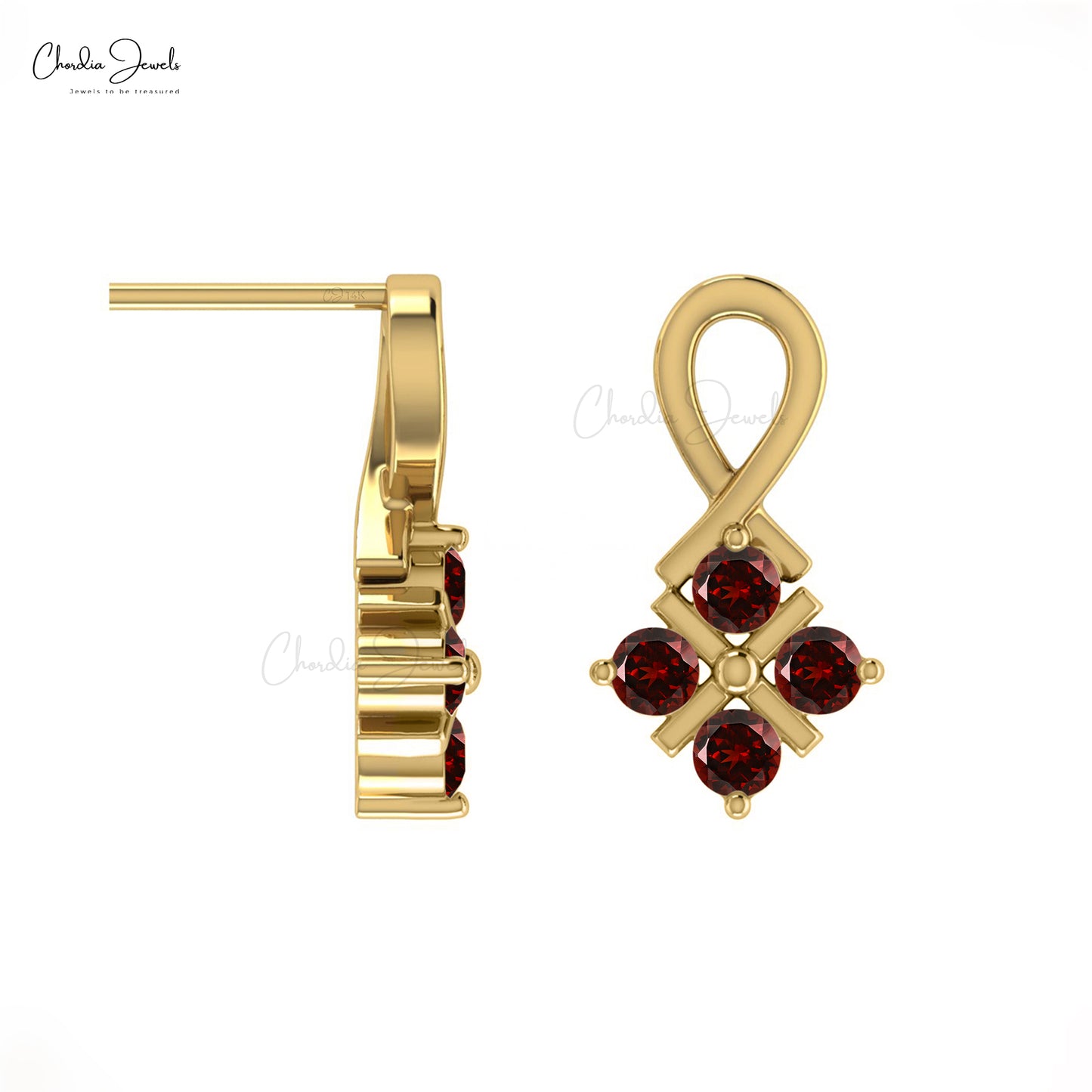 Elegant Red Garnet Twisted Studs 14k Real Gold 2mm Round Cut Natural Gemstone Minimal Earrings For January Birthstone