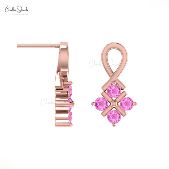 Twisted Studs Earring In 14k Solid Gold Natural Pink Sapphire Gemstone Dainty Earring
